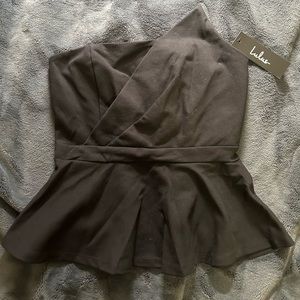 NWT lulus black strapless peplum top